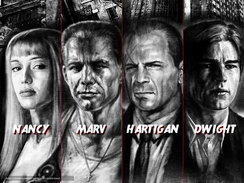 Four characters from a crime film