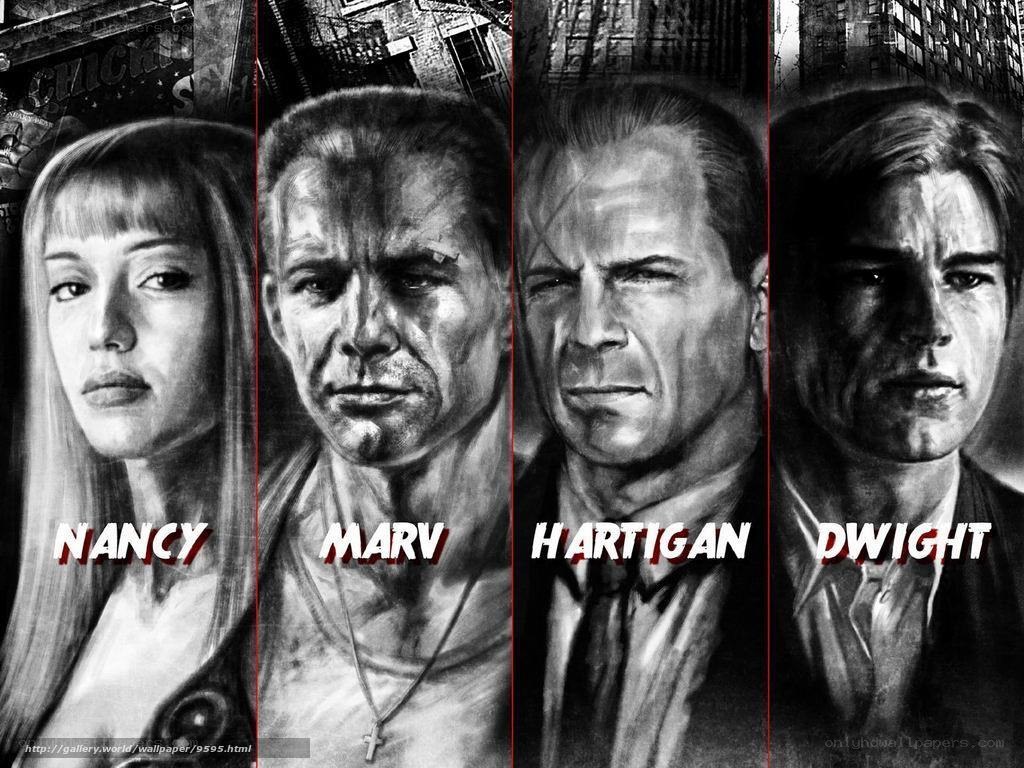 Four characters from a crime film