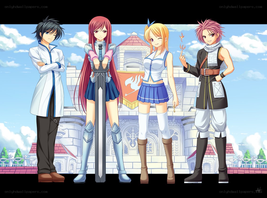 Four characters from Fairy Tail