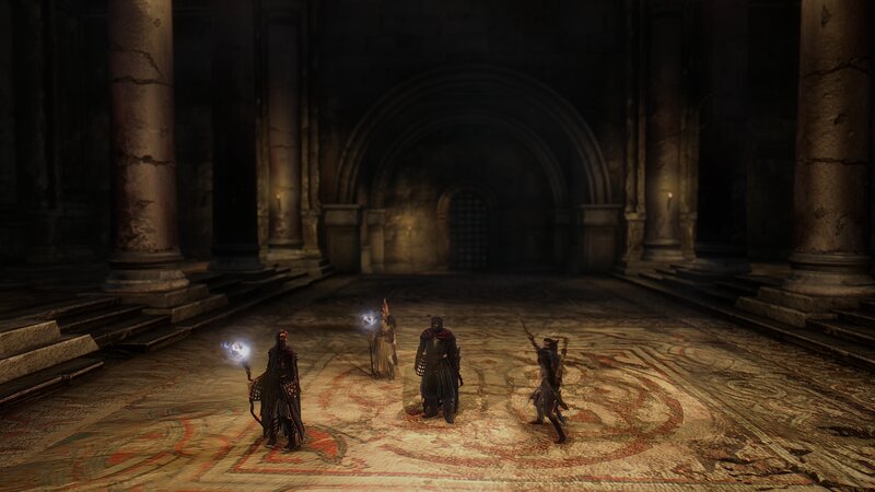 Four Characters in a Hall — Brown