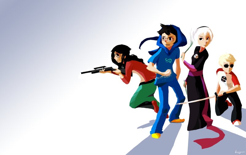 Four Characters in Action — Blue, Digital Art