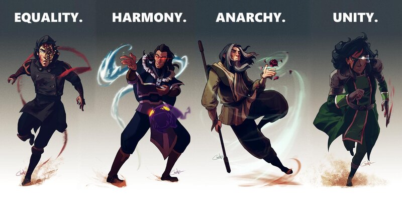 Four Characters in Action Poses — Black