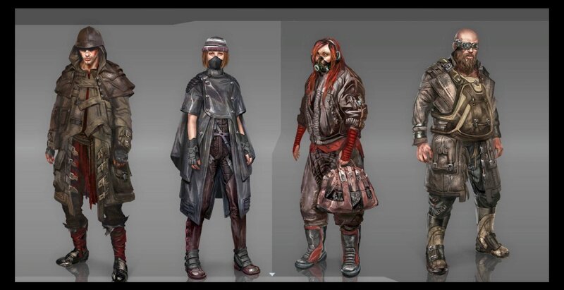 Four Characters in Armor — Gray, Dystopian