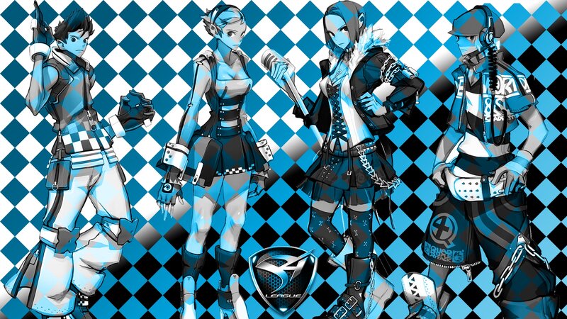 Four Characters in Blue Outfits