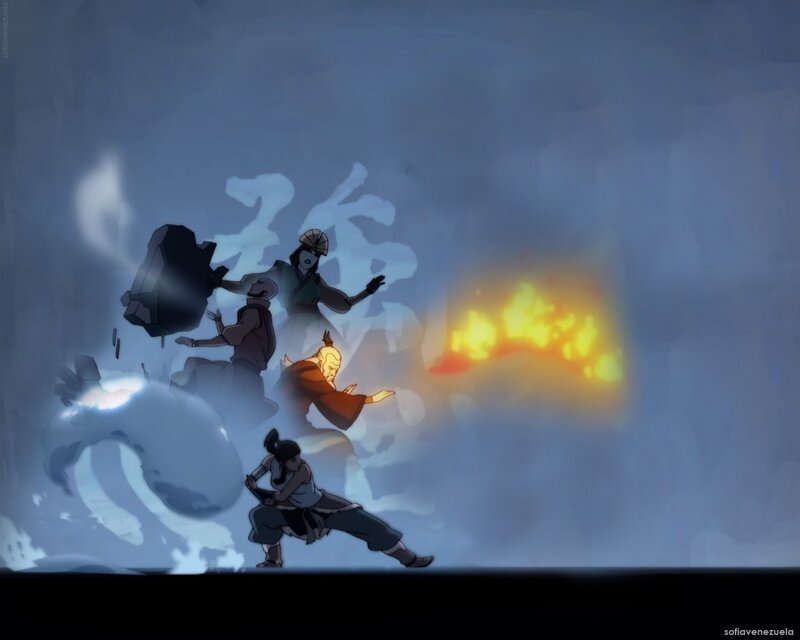 Four Characters in Combat — Blue, Dramatic, Night