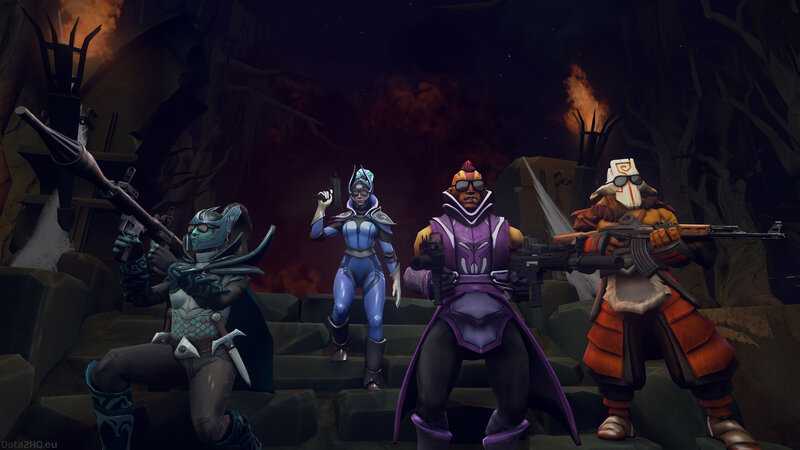 four characters in combat gear
