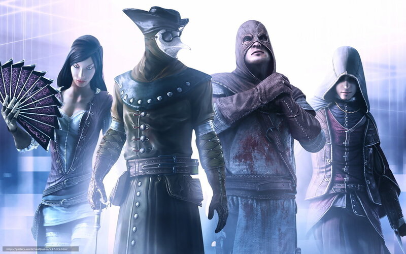 Four Characters in Costumes — Blue, Dramatic, Digital Art