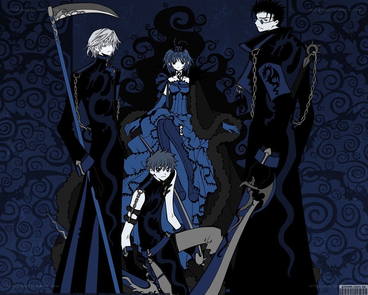 Four characters in dark cloaks