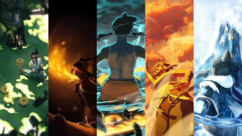Four Characters in Elemental Poses