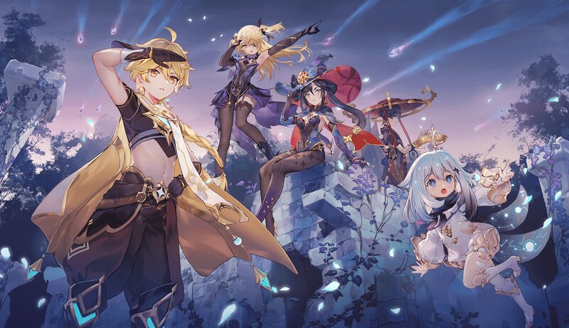 Four Characters in Fantasy Attire — Purple