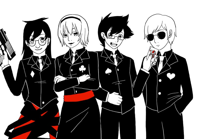 Four Characters in Suits — Black, Confident