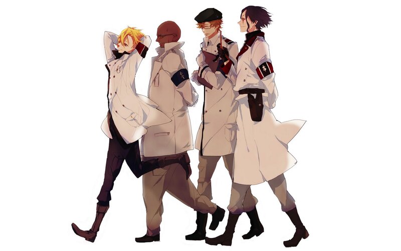 four characters in white coats