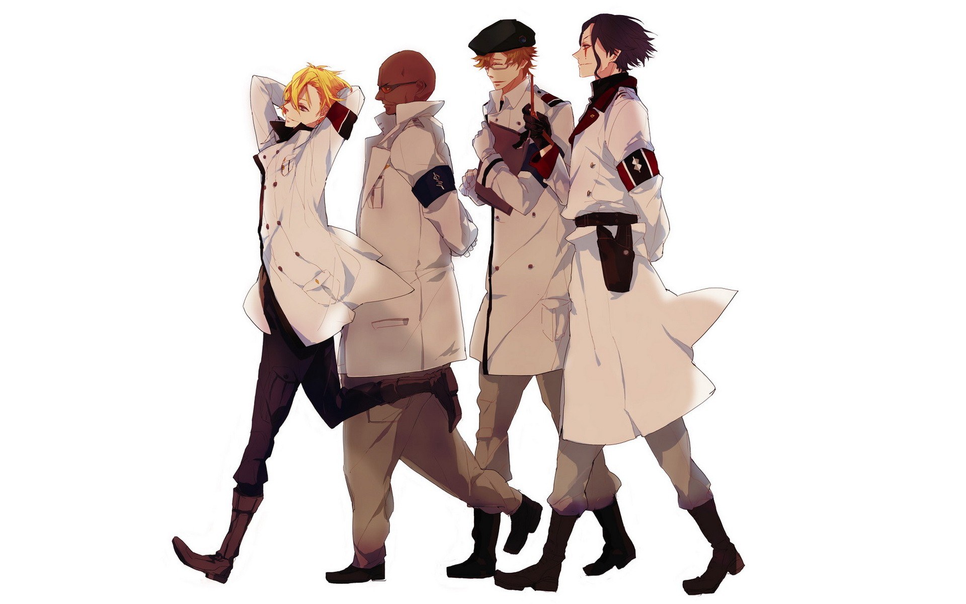 four characters in white coats