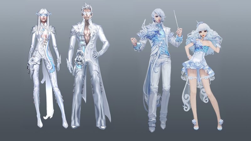 Four Characters in White Outfits