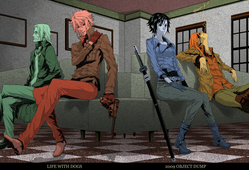 Four characters on a couch