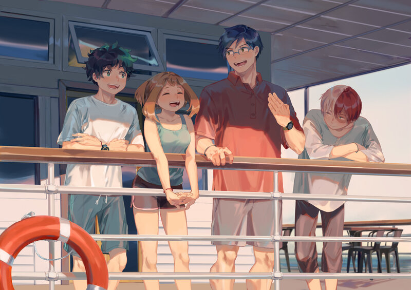 Four Characters on a Ship Deck — Blue
