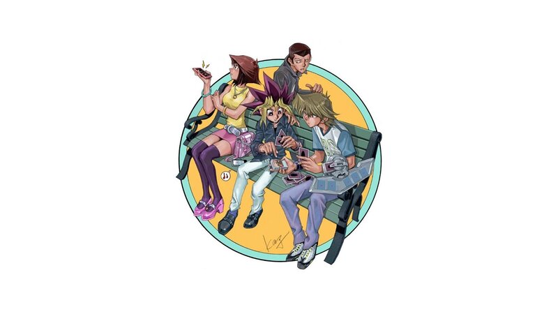 Four Characters on Bench