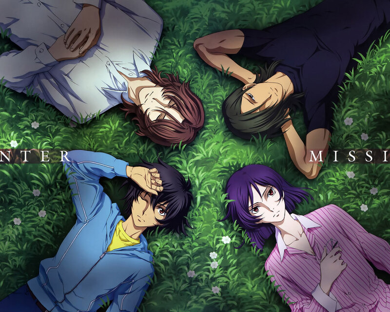 Four characters on grass