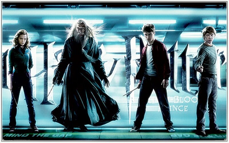 Four Characters Standing — Blue, Dramatic, Photograph, Wands, Cloaks, Film Poster