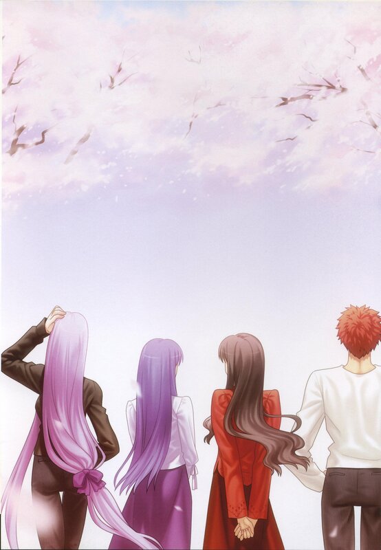 four characters under cherry blossoms