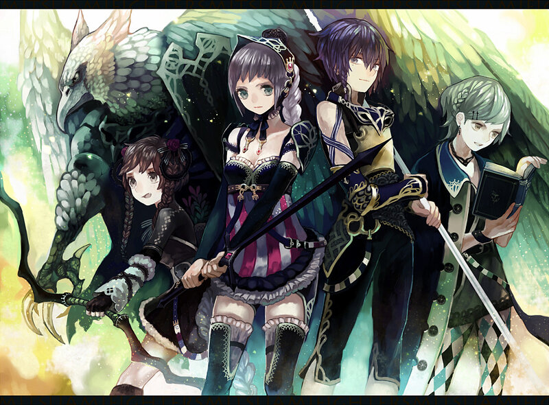 Four Characters with a Bird