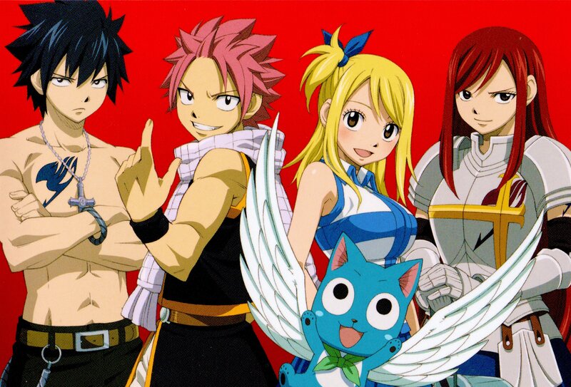 Four Characters with a Cat — Red, Confident