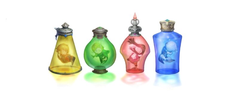 Four Chibi Characters in Bottles