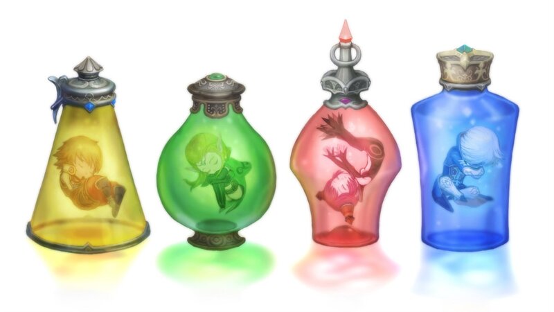 Four Chibi Characters in Bottles — Yellow