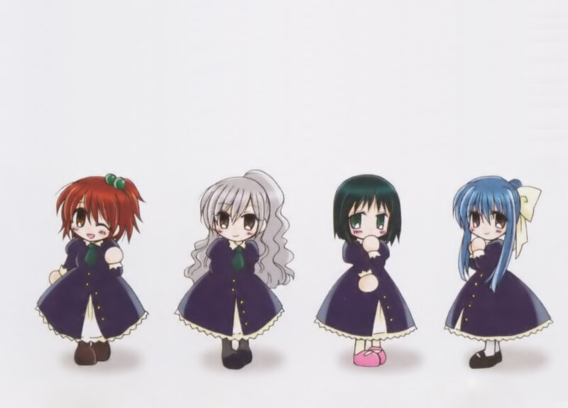 Four Chibi Girls in Uniforms — Purple