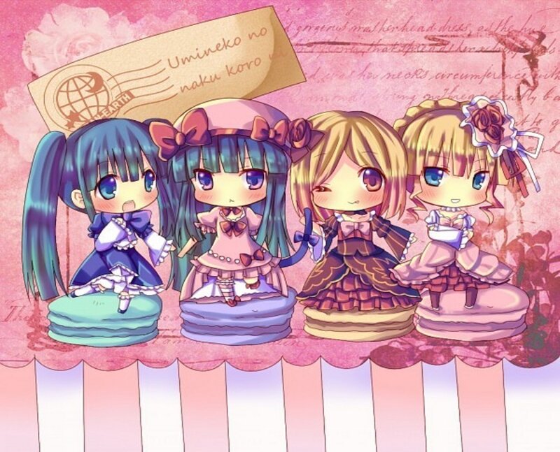 Four Chibi Girls on Macarons