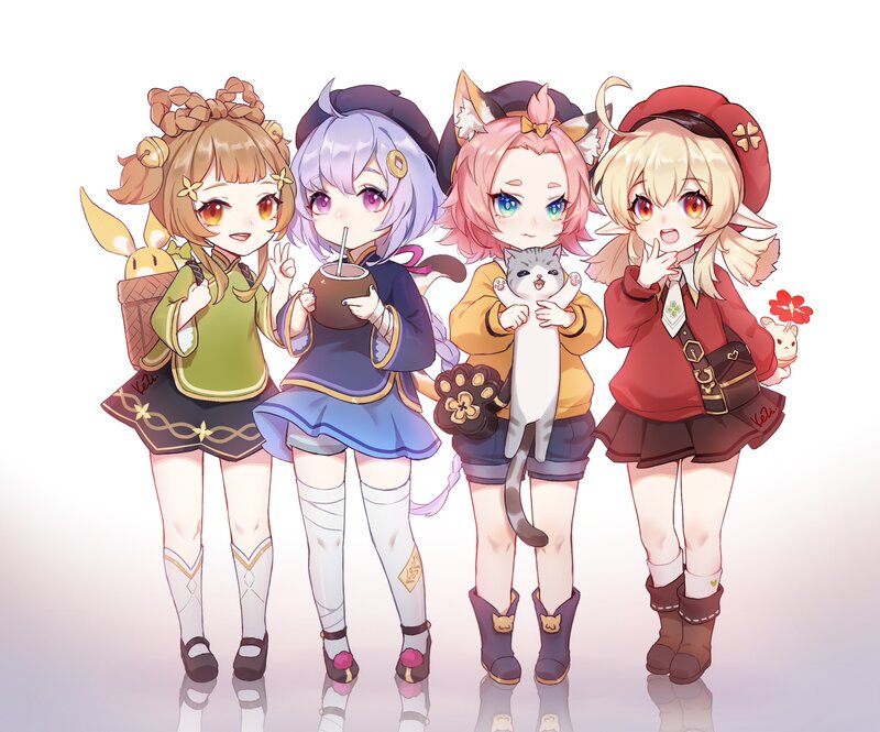 Four Chibi Girls with Animals