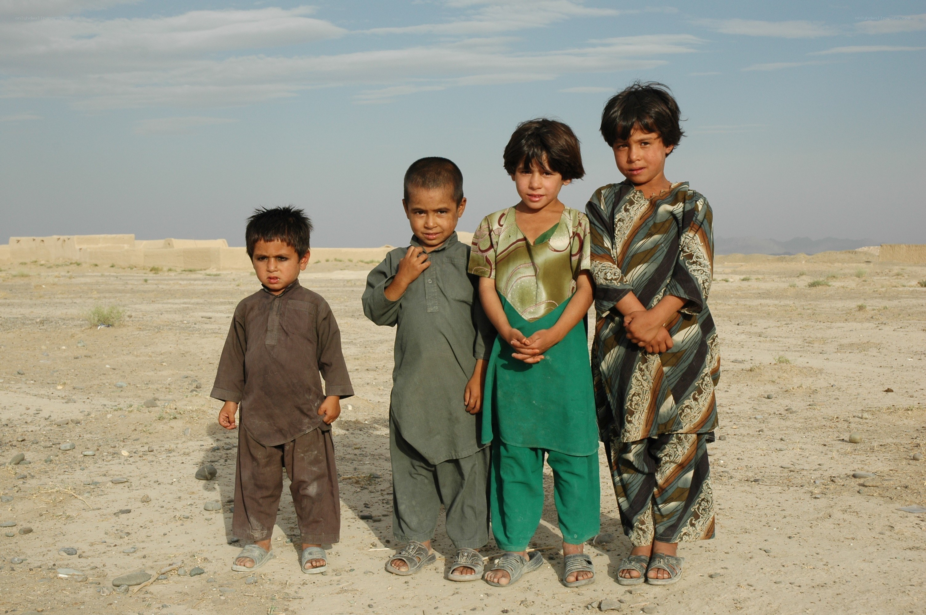 four children in desert