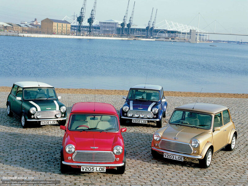 Four Classic Mini Cars — Red