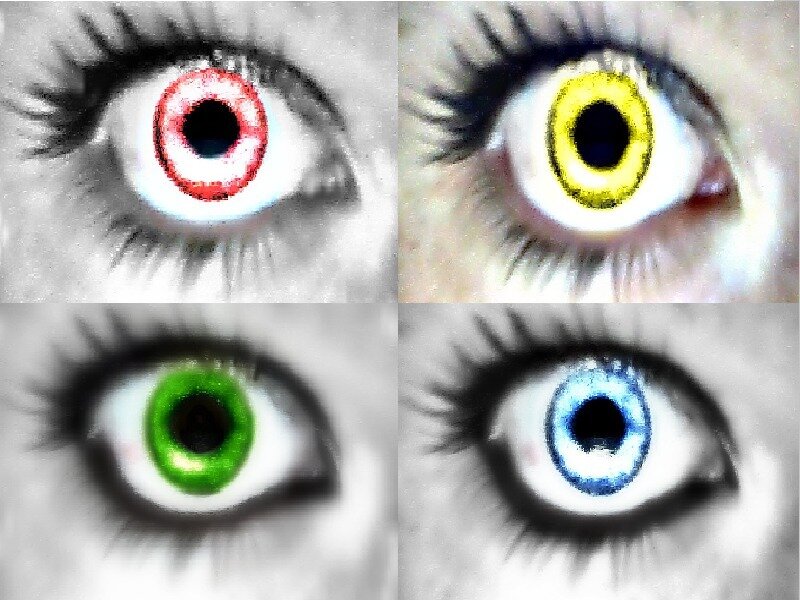 four colored eyes collage