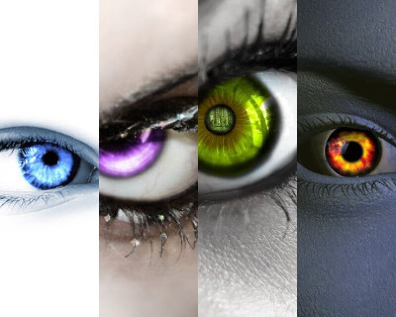 four colored eyes collage