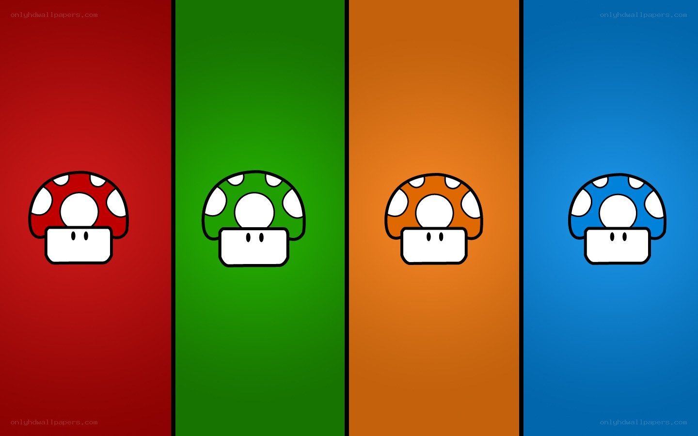 four colored mushrooms
