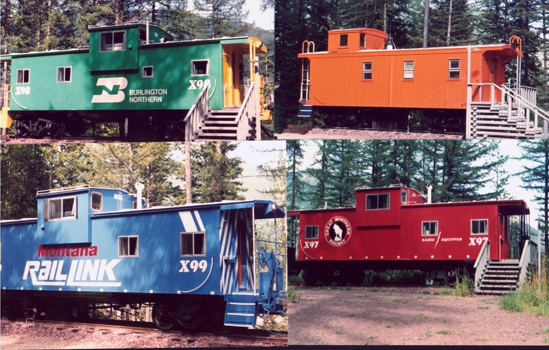 Four colorful caboose cars