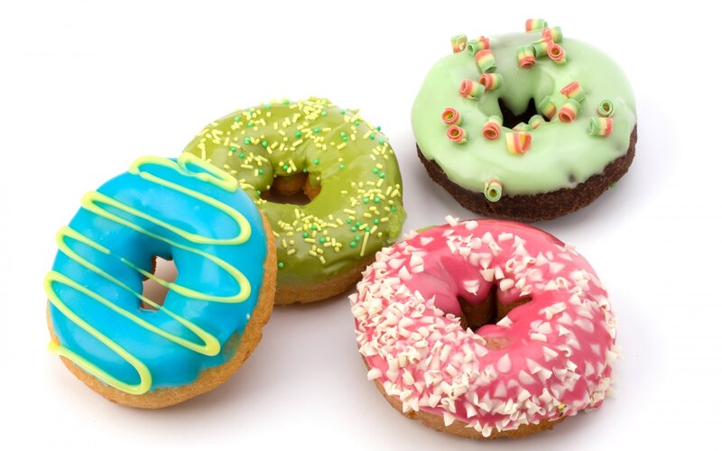 Four Colorful Donuts — Blue, Appetizing