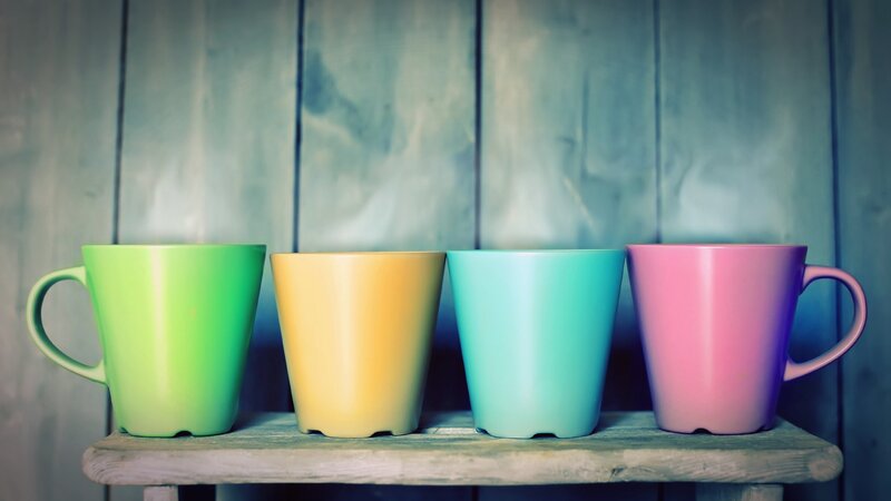 Four Colorful Mugs — Green, Calm