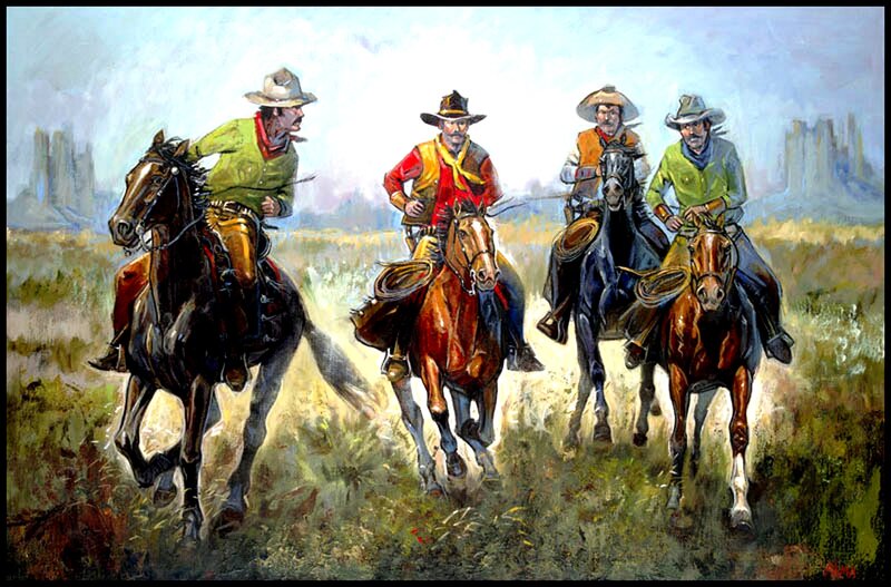 Four Cowboys on Horses
