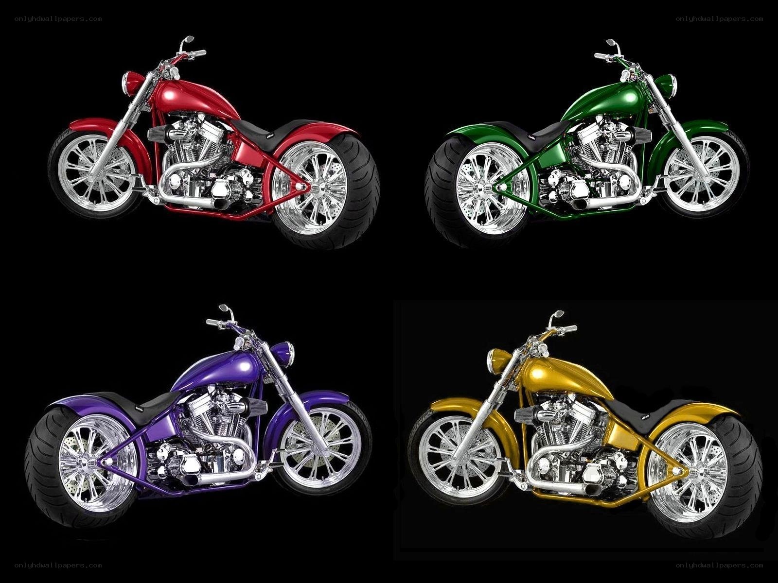 Four custom chopper motorcycles