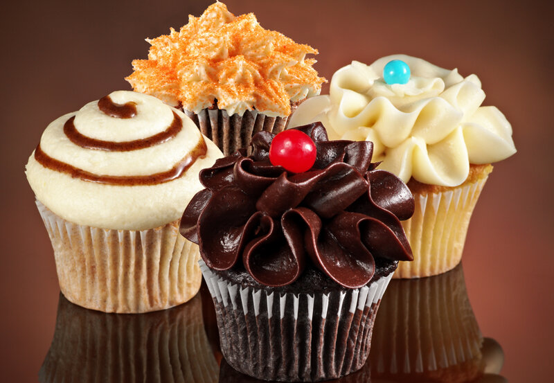 Four Decorated Cupcakes — Brown
