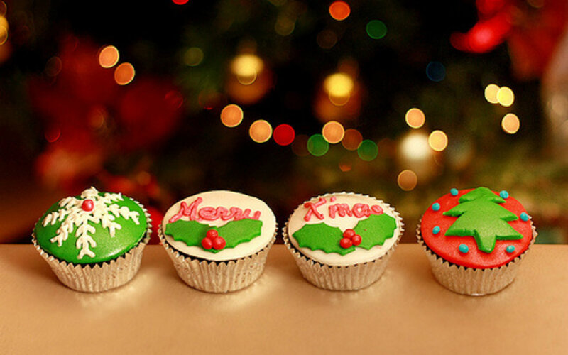 Four Decorated Cupcakes — Green
