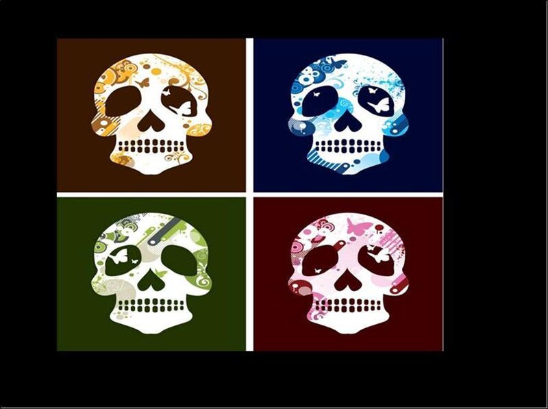 four decorative skulls