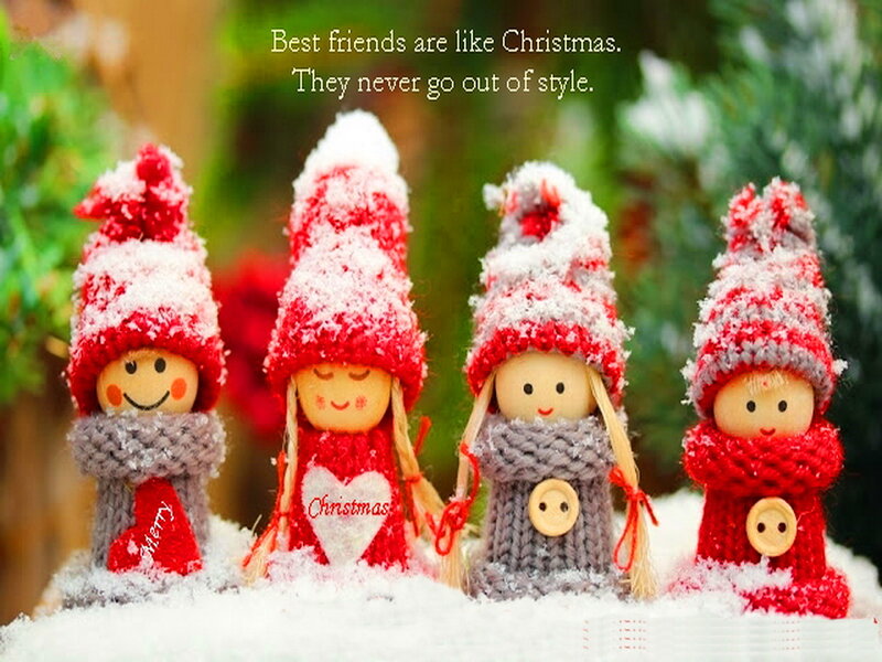 Four Dolls in Snow — Red, Festive, Winter