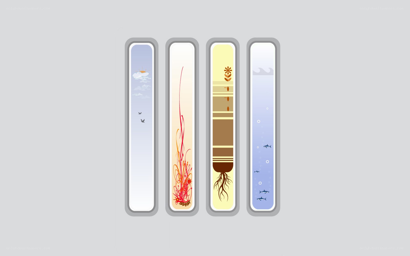 Four ecosystems in vertical panels