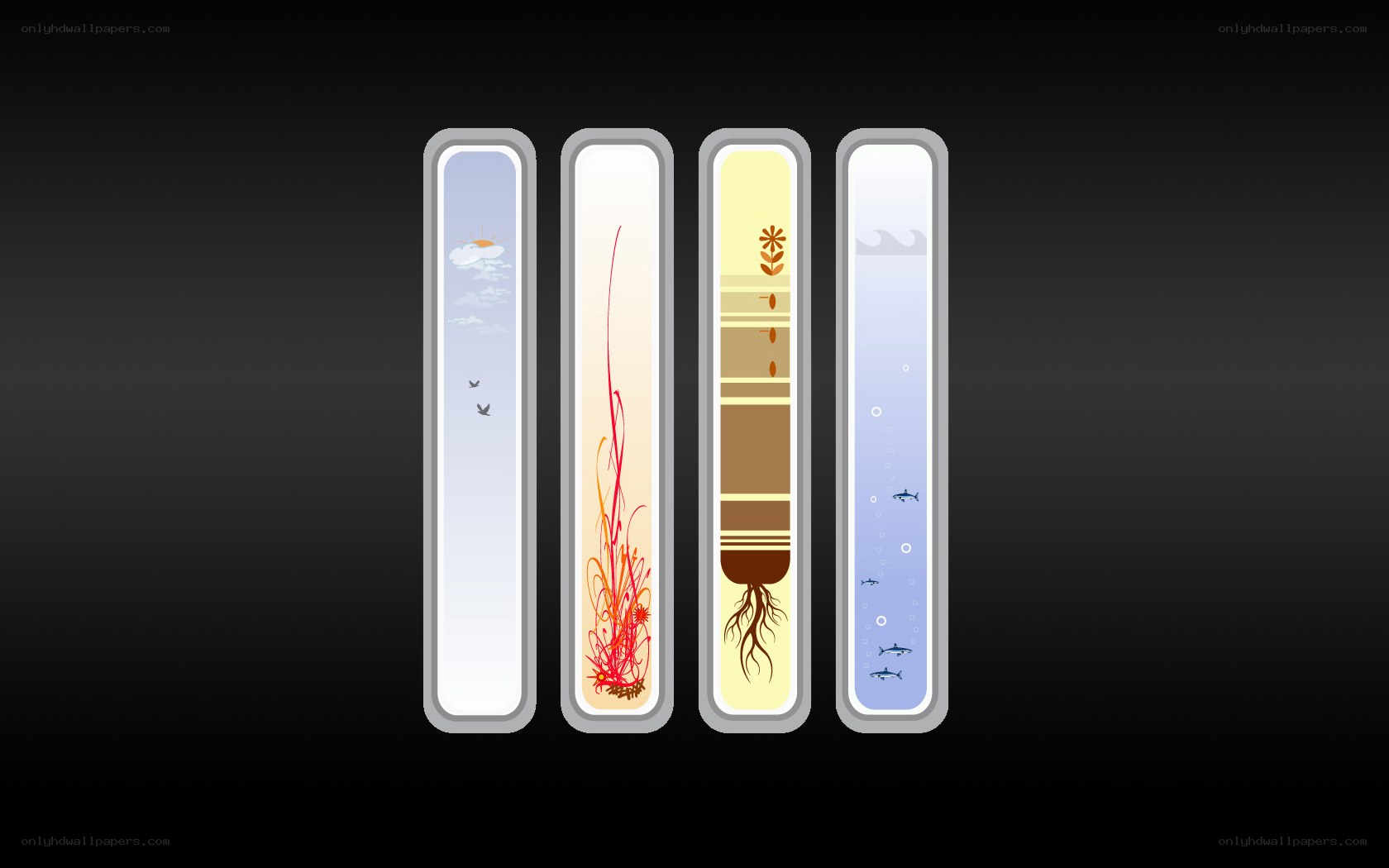Four ecosystems in vertical panels