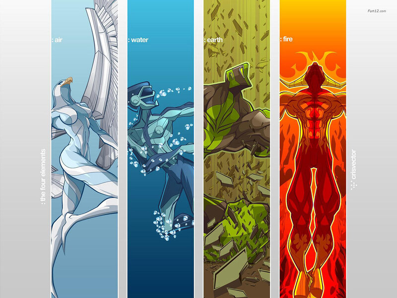 Four Elemental Beings — Blue, Dramatic, Digital Art
