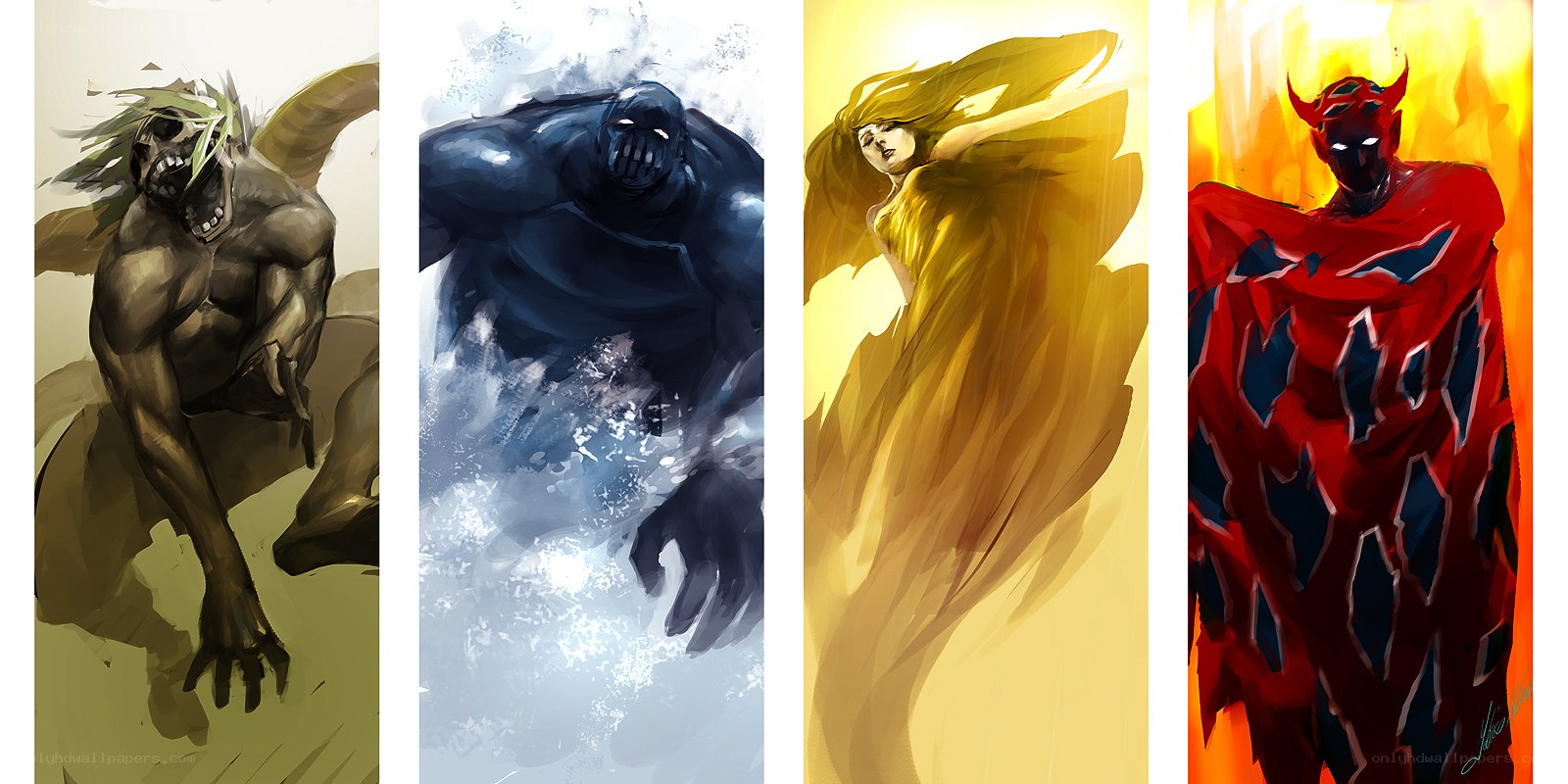 Four elemental beings concept art