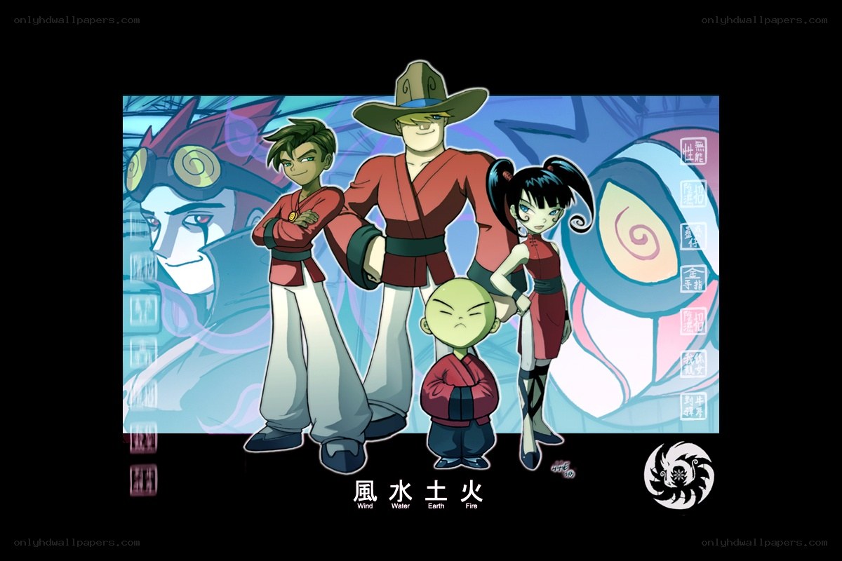 Four elemental characters in red robes
